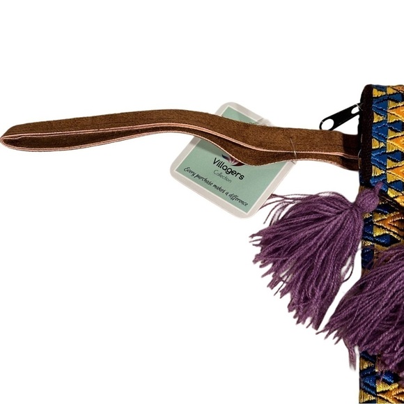 Ethnic Boho Large Clutch Suede Wristlet Bag Handmade Embroidery Tassels Indi NEW - Picture 8 of 16